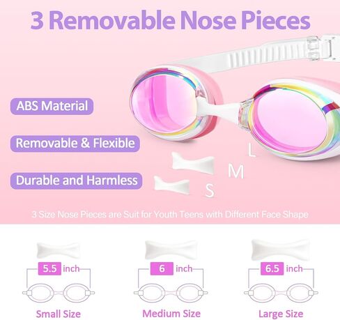 Water Space 2 Pack Swim Goggles with 3 Nose Pieces for Adult Youth Kids 8+, Mirrored Lens UV Protection Anti-fog No-leak in Kuwait
