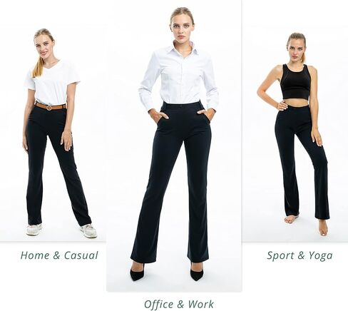 Women's Yoga Dress Pants with 4 Pockets, 29"/31"/33"/35" Black Work Pants Business Casual, Bootcut Stretch Slacks for Women in Kuwait