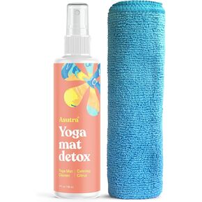 ASUTRA Natural & Organic Yoga Mat Cleaner (Peaceful Lavender Aroma), 4 fl oz | Safe for All Mats & No Slippery Residue | Cleans, Restores, Refreshes | Comes w/ Microfiber Cleaning Towel