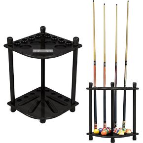 ISZY Billiards Pool Stick Holder - Cue Rack Only - Wood Stand Holds 8 Billiard Sticks, a Full Set of Balls & Includes 4 Score Counters - Pool Accessories, Black