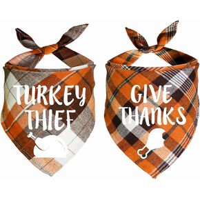 JOTFA 2 Pack Thanksgiving Day Dog Bandanas, Holiday Fall Plaid Dog Puppy Bandana Scarf Costume for Small Medium Large Dogs Pets