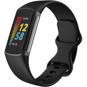 Qimela Liquid Silicone Watch Band Compatible with Fitbit Charge 5 Bands for Women Men,Sport Waterproof Soft Strap Replacement Wristbands for Charge 5 Fitness Tracker (Small, Black)