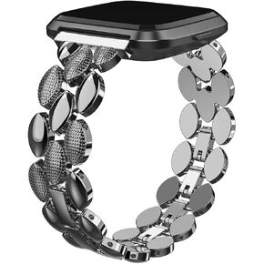 TOYOUTHS Metal Link Compatible with Fitbit Versa 2 Watch Band/Versa Lite/Versa Bands for Women Stylish Dressy Strap Bracelet Replacement Wristbands Accessories for Versa 2 Special Edition, Black