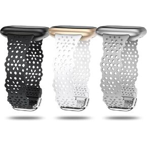 TOYOUTHS Compatible with Fitbit Sense/Sense 2 Band/Versa 3/Versa 4 Bands Women Soft Silicone Replacement Strap Dressy Lace Flower Cut-Outs Breathable Waterproof Sport Wristband Accessories