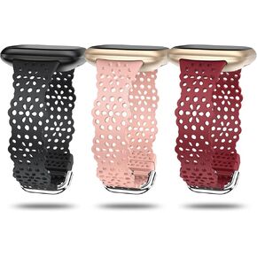 TOYOUTHS متوافق مع Fitbit Sense/Sense 2 Band/Versa 3/Versa 4 Bands حزام بديل من السيليكون الناعم للنساء من الدانتيل الأنيق المقصوص على شكل زهرة قابل للتنفس ومقاوم للماء وإكسسوارات معصم رياضية