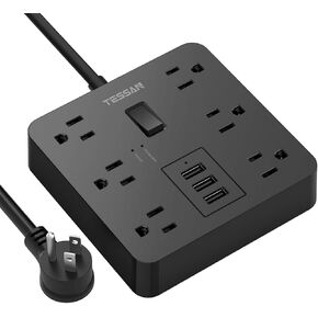 TESSAN Surge Protector Power Strip, 10Ft Flat Plug Extension Cord, Black in Saudi Arabia