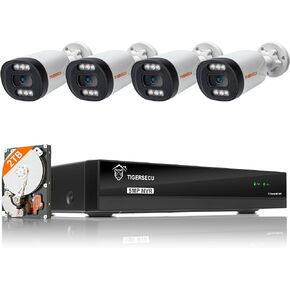 نظام كاميرا أمان TIGERSECU Ultra HD 5MP PoE NVR مع 4 كاميرات IP PoE، 8 قنوات NVR مع محرك أقراص ثابتة 2 تيرابايت، رؤية ليلية ملونة، إنذار صفارات الإنذار، كشف بشري بالذكاء الاصطناعي in Kuwait