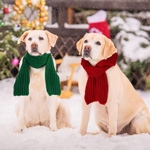 Paterr 10 Pieces Christmas Dog Knitted Scarf Green and Red Dog Bandanas Dog Warm Bandanas Winter Holiday Decoration Scarf Pet Accessories for Small Medium Large Dogs in Saudi Arabia