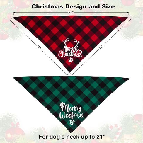 PTDECOR 2 حزمة الكلب باندانا عيد الميلاد الجاموس منقوشة عيد الميلاد الكلب وشاح مريلة منديل مجموعة عيد ميلاد سعيد الكلب عصابات الأزياء الملحقات للكلاب الصغيرة المتوسطة الكبيرة الحيوانات الأليفة in Kuwait