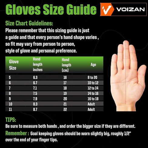 قفازات حارس مرمى كرة القدم Voizan Rival Vipera - قطع سلبي، قفازات حارس مرمى كرة القدم مع أشواك الأصابع وحماية المعصم، قفازات حارس المرمى للشباب، قفازات كرة القدم للبالغين، الأولاد والبنات in Kuwait