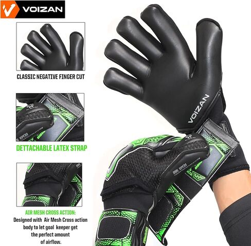 قفازات حارس مرمى كرة القدم Voizan Rival Vipera - قطع سلبي، قفازات حارس مرمى كرة القدم مع أشواك الأصابع وحماية المعصم، قفازات حارس المرمى للشباب، قفازات كرة القدم للبالغين، الأولاد والبنات in Kuwait