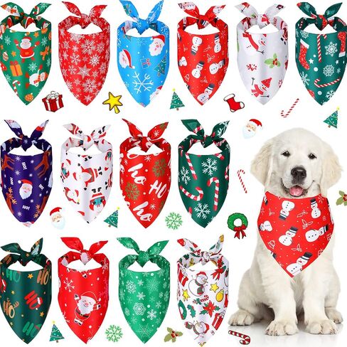 14 Pcs Christmas Dog Bandanas Dog Bib Dog Scarf Pet Bandana Dog Handkerchief for Small Medium Large Dogs Accessories Christmas Party Pet Costume in Saudi Arabia