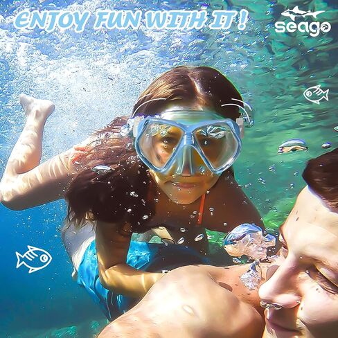 Seago Kids Swim Goggles with Nose Cover Snorkel Mask Scuba Diving Swim Mask Anti-fog Tempered Glass, Panoramic Clear View Silicone Seal Snorkeling Gear Swimming Goggles for Kids 6-14 Boys Girls Youth in Kuwait