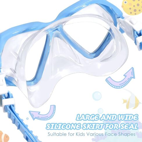Seago Kids Swim Goggles with Nose Cover Snorkel Mask Scuba Diving Swim Mask Anti-fog Tempered Glass, Panoramic Clear View Silicone Seal Snorkeling Gear Swimming Goggles for Kids 6-14 Boys Girls Youth in Kuwait