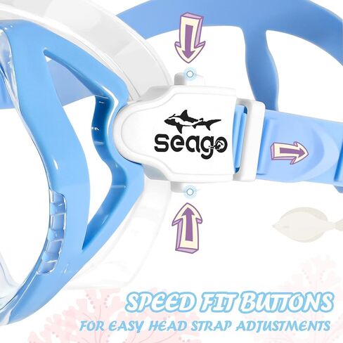Seago Kids Swim Goggles with Nose Cover Snorkel Mask Scuba Diving Swim Mask Anti-fog Tempered Glass, Panoramic Clear View Silicone Seal Snorkeling Gear Swimming Goggles for Kids 6-14 Boys Girls Youth in Kuwait