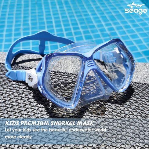 Seago Kids Swim Goggles with Nose Cover Snorkel Mask Scuba Diving Swim Mask Anti-fog Tempered Glass, Panoramic Clear View Silicone Seal Snorkeling Gear Swimming Goggles for Kids 6-14 Boys Girls Youth in Kuwait