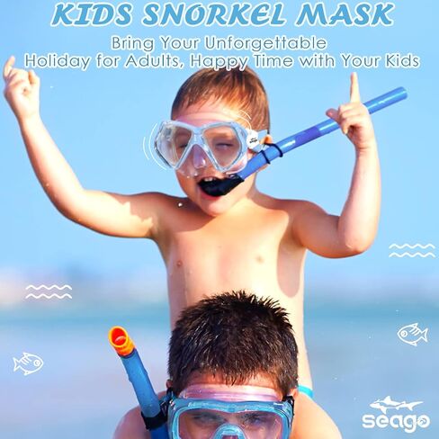 Seago Kids Swim Goggles with Nose Cover Snorkel Mask Scuba Diving Swim Mask Anti-fog Tempered Glass, Panoramic Clear View Silicone Seal Snorkeling Gear Swimming Goggles for Kids 6-14 Boys Girls Youth in Kuwait