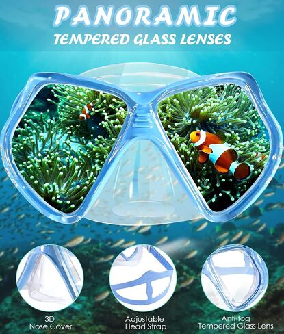 Seago Kids Swim Goggles with Nose Cover Snorkel Mask Scuba Diving Swim Mask Anti-fog Tempered Glass, Panoramic Clear View Silicone Seal Snorkeling Gear Swimming Goggles for Kids 6-14 Boys Girls Youth in Kuwait