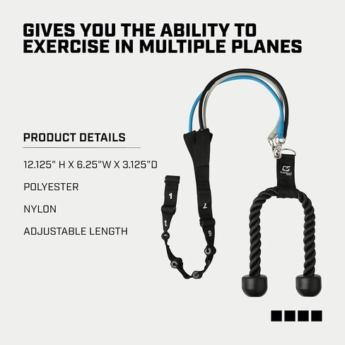 Capelli Sport Fitness Triceps Rope, Triceps Workout Resistance Bands with 3 Resistance Levels, Multi Color Light: Gray Medium: Blue Heavy: Black in Saudi Arabia