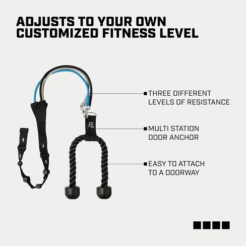 Capelli Sport Fitness Triceps Rope, Triceps Workout Resistance Bands with 3 Resistance Levels, Multi Color Light: Gray Medium: Blue Heavy: Black in Saudi Arabia