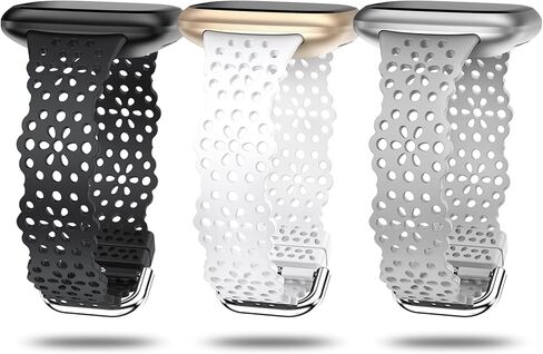 TOYOUTHS Compatible with Fitbit Sense/Sense 2 Band/Versa 3/Versa 4 Bands Women Soft Silicone Replacement Strap Dressy Lace Flower Cut-Outs Breathable Waterproof Sport Wristband Accessories in Kuwait