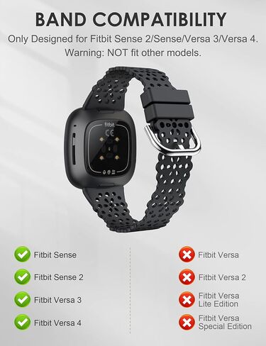 TOYOUTHS Compatible with Fitbit Sense/Sense 2 Band/Versa 3/Versa 4 Bands Women Soft Silicone Replacement Strap Dressy Lace Flower Cut-Outs Breathable Waterproof Sport Wristband Accessories in Kuwait