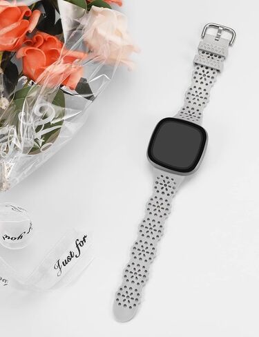 TOYOUTHS Compatible with Fitbit Sense/Sense 2 Band/Versa 3/Versa 4 Bands Women Soft Silicone Replacement Strap Dressy Lace Flower Cut-Outs Breathable Waterproof Sport Wristband Accessories in Kuwait