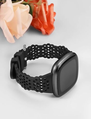 TOYOUTHS Compatible with Fitbit Sense/Sense 2 Band/Versa 3/Versa 4 Bands Women Soft Silicone Replacement Strap Dressy Lace Flower Cut-Outs Breathable Waterproof Sport Wristband Accessories in Kuwait