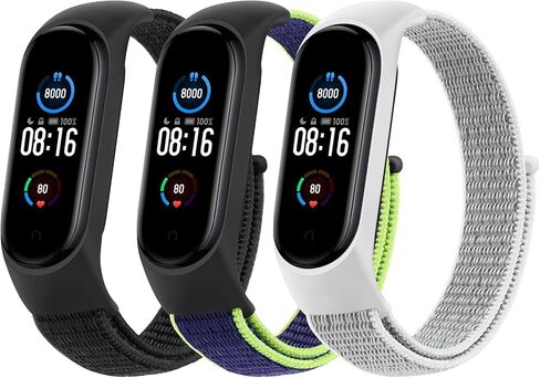 Amzpas Nylon Bands for Xiaomi Mi Band 5/ Mi Band 6, 3 Pack Soft Cloth Watch Straps for Amazfit Band 5/ Band 6, Adjustable Breathable Replacement Wristbands for Women Men in Kuwait