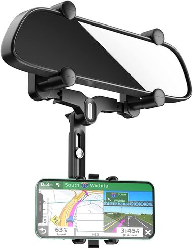 JOCOSA Rear View Mirror Phone Holder, Large Rear Mirrors Friendly, Phone Mount for Car, 2023 Upgraded 4 Clip More Stable, 360° Rotatable and Retractable Car Phone Holder Fit All Mobiles in Kuwait