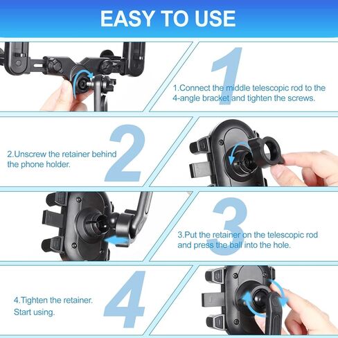 JOCOSA Rear View Mirror Phone Holder, Large Rear Mirrors Friendly, Phone Mount for Car, 2023 Upgraded 4 Clip More Stable, 360° Rotatable and Retractable Car Phone Holder Fit All Mobiles in Kuwait