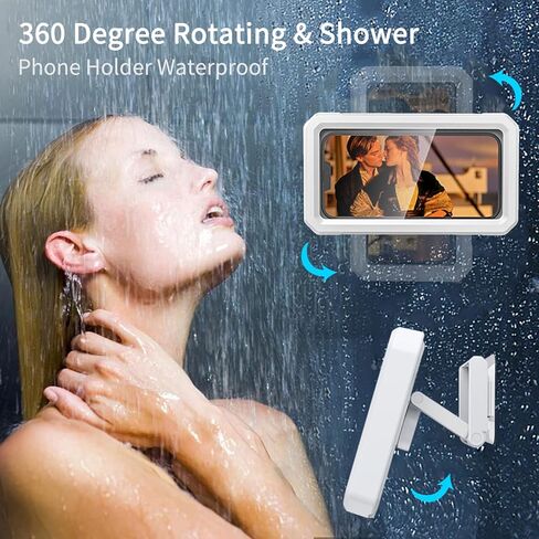 AFARER Shower Phone Holder Waterproof 360° Rotation Adjustable Shower Phone Stand Case Mount, Wall Mirror Bathtub Kitchen Phone Mount Holder Compatible with All Cell Phone in Kuwait