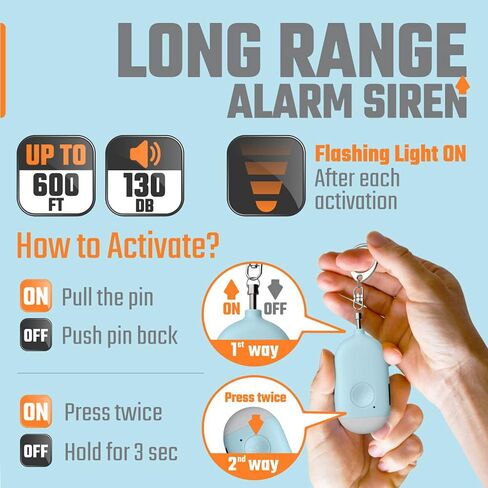Weten Rechargeable Personal Alarm Keychain - 130dB Siren & LED Light - 2 Pack Personal Safety Alert for Women to Carry - Panic Button Alarm for Security - Rape Whistle for Self Defense (Black&White) in Kuwait