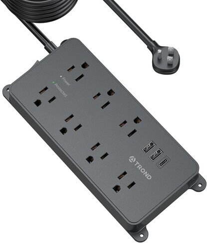 واقي التيار الكهربائي لقطاع الطاقة، تروند 5 منافذ واسعة النطاق مع 3 منافذ USB (1 USB C)، مدرج في قائمة ETL، قابل للتركيب على الحائط، سلك تمديد مسطح بطول 5 أقدام، 1300J، 14AWG شديد التحمل، للمطبخ المكتبي، أسود in Kuwait