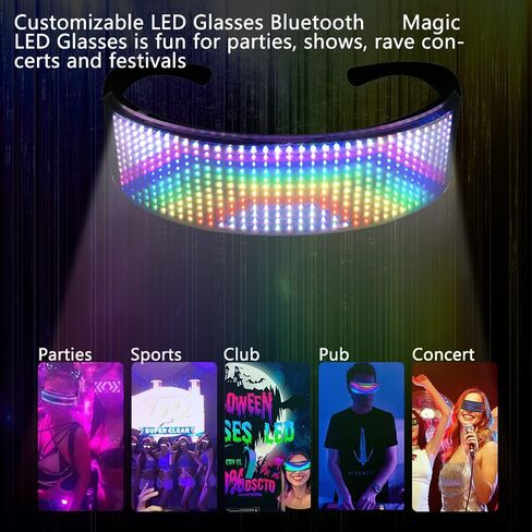LED Glasses, Bluetooth Light up Glasses for Adults-Display Messages, Animation, DIY Drawings, Equalizer in Kuwait