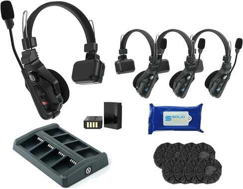 Hollyland Solidcom C1 نظام سماعة رأس اتصال داخلي لاسلكي مزدوج كامل لـ 4 مستخدمين حتى 1000 قدم - 4 سماعات أذن فردية مع مناديل تنظيف SolidSignal وحزمة أغطية الأذن للاستعمال مرة واحدة (C1-4S) in Kuwait