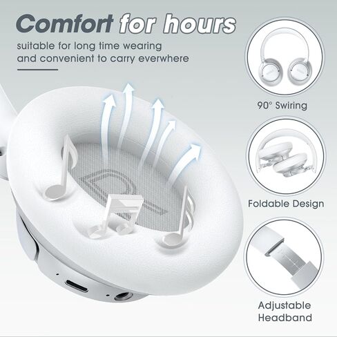 BERIBES Hybrid Active Noise Cancelling Headphones Wireless Over Ear 70Hours | Foldable Bluetooth 6.0,Transparent Modes,3.5MM Cable,Lightweight Built-in Mic,HiFi Stereo Deep Bass,Soft-Earpad,Fast Charging in Kuwait