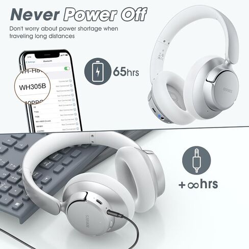 BERIBES Hybrid Active Noise Cancelling Headphones Wireless Over Ear 70Hours | Foldable Bluetooth 6.0,Transparent Modes,3.5MM Cable,Lightweight Built-in Mic,HiFi Stereo Deep Bass,Soft-Earpad,Fast Charging in Kuwait
