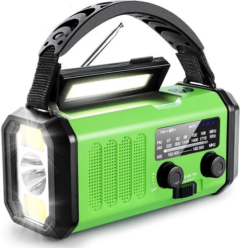 10000mAh Emergency Crank Radio, NOAA/AM/FM Weather Radio, Type-C Charge,Solar Charging,SOS, 3 Modes LED Torch, Reading Lamp, Compass for Outdoor Survival (Red) in Kuwait