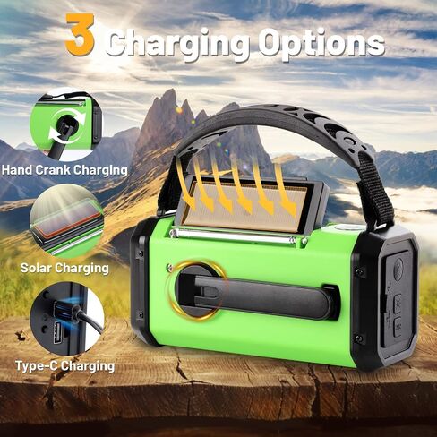 10000mAh Emergency Crank Radio, NOAA/AM/FM Weather Radio, Type-C Charge,Solar Charging,SOS, 3 Modes LED Torch, Reading Lamp, Compass for Outdoor Survival (Red) in Kuwait