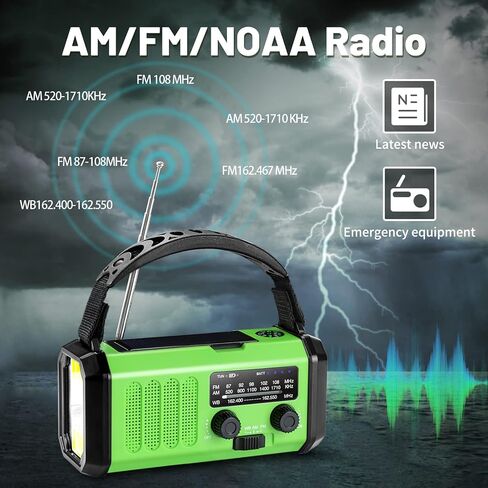 10000mAh Emergency Crank Radio, NOAA/AM/FM Weather Radio, Type-C Charge,Solar Charging,SOS, 3 Modes LED Torch, Reading Lamp, Compass for Outdoor Survival (Red) in Kuwait