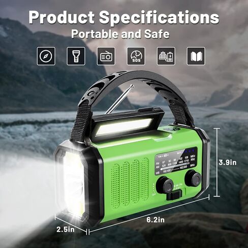 10000mAh Emergency Crank Radio, NOAA/AM/FM Weather Radio, Type-C Charge,Solar Charging,SOS, 3 Modes LED Torch, Reading Lamp, Compass for Outdoor Survival (Red) in Kuwait
