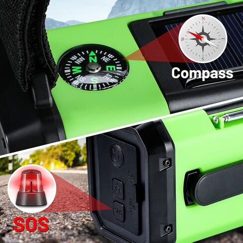 10000mAh Emergency Crank Radio, NOAA/AM/FM Weather Radio, Type-C Charge,Solar Charging,SOS, 3 Modes LED Torch, Reading Lamp, Compass for Outdoor Survival (Red) in Kuwait