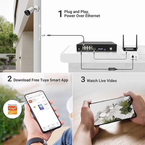 نظام كاميرا أمان TIGERSECU Ultra HD 5MP PoE NVR مع 4 كاميرات IP PoE، 8 قنوات NVR مع محرك أقراص ثابتة 2 تيرابايت، رؤية ليلية ملونة، إنذار صفارات الإنذار، كشف بشري بالذكاء الاصطناعي in Kuwait