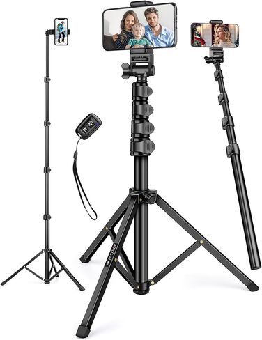 Phone Tripod for iPhone, 70" Selfie Stick Phone Tripod, Extendable Tripod Stand with Remote Phone Holder, Aluminum Tripod for Cell Phone Photo Recording Video Vlogging Live Streaming in Kuwait