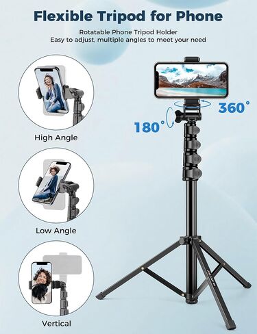 Phone Tripod for iPhone, 70" Selfie Stick Phone Tripod, Extendable Tripod Stand with Remote Phone Holder, Aluminum Tripod for Cell Phone Photo Recording Video Vlogging Live Streaming in Kuwait