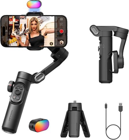 AOCHUAN Smart XE 3-Axis Phone Gimbal Stabilizer for iPhone | Foldable handheld smartphone gimbal w/focus wheel, TikTok, YouTube vlog, video creation, compatible with iPhone&Android in Kuwait