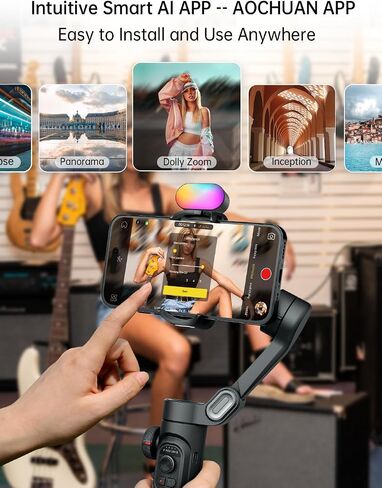 AOCHUAN Smart XE 3-Axis Phone Gimbal Stabilizer for iPhone | Foldable handheld smartphone gimbal w/focus wheel, TikTok, YouTube vlog, video creation, compatible with iPhone&Android in Kuwait