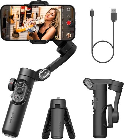 AOCHUAN Smart XE 3-Axis Phone Gimbal Stabilizer for iPhone | Foldable handheld smartphone gimbal w/focus wheel, TikTok, YouTube vlog, video creation, compatible with iPhone&Android in Kuwait