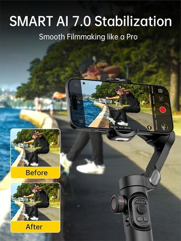 AOCHUAN Smart XE 3-Axis Phone Gimbal Stabilizer for iPhone | Foldable handheld smartphone gimbal w/focus wheel, TikTok, YouTube vlog, video creation, compatible with iPhone&Android in Kuwait